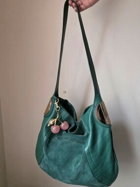 ☆B. makowsky Emerald Green Leather & Suede Hobo Shoulder Bag☆